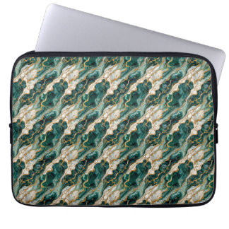 Green Gold Marble Swirl Luxury Abstract Laptop Sleeve