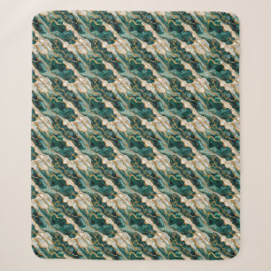 Green Gold Marble Swirl Luxury Abstract Sherpa Blanket