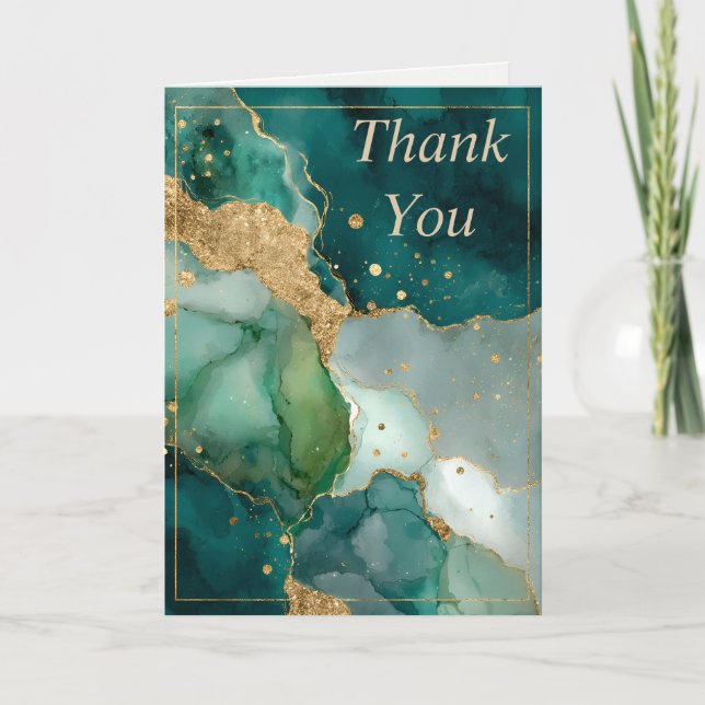 Green & Gold Marble Thank You Card (Front)