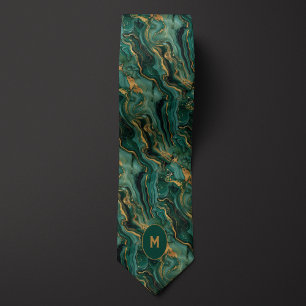 Green & Gold Marbled Monogram Tie