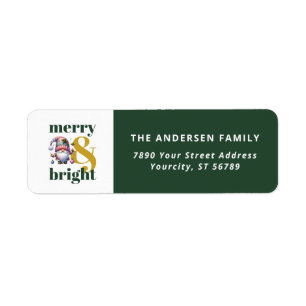 Green Gold Merry & Bright Gnome Return Address