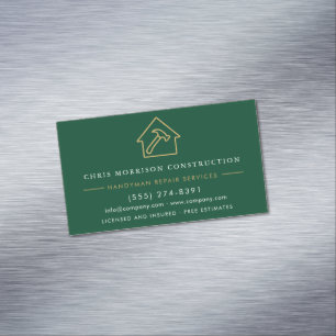 Green Gold Metal Handyman Construction Magnetic Business Card