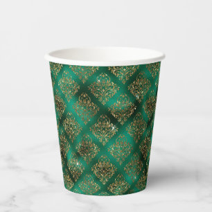 Green Gold Metallic Damask Elegant Paper Cups