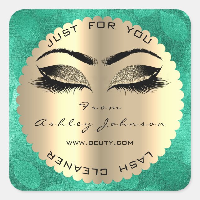 Green Gold Metallic Glitter Lash Cleaner Square Sticker (Front)