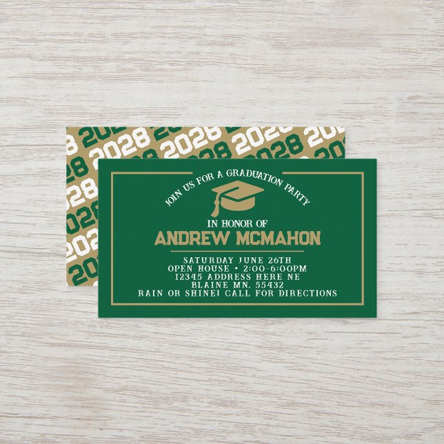 Green & Gold Mini Graduation Invites (Green & Bronze Gold Mini Graduation Invites for Friends, Team Mates or as Inserts!)