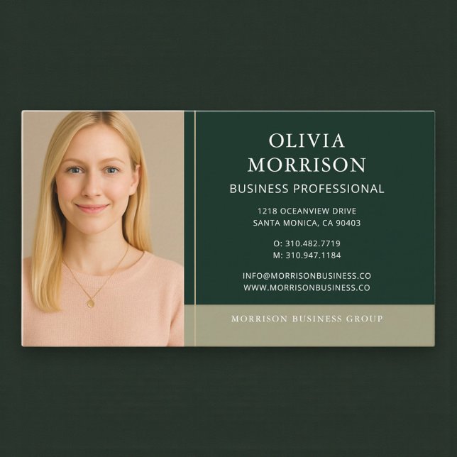 Green Gold Minimal Modern Photo  Business Card (Creator Uploaded)