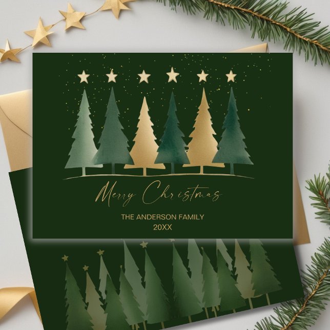 Green & Gold Minimalist Modern Christmas Trees Invitation (Green & Gold Minimalist Modern Christmas Trees Invitation)