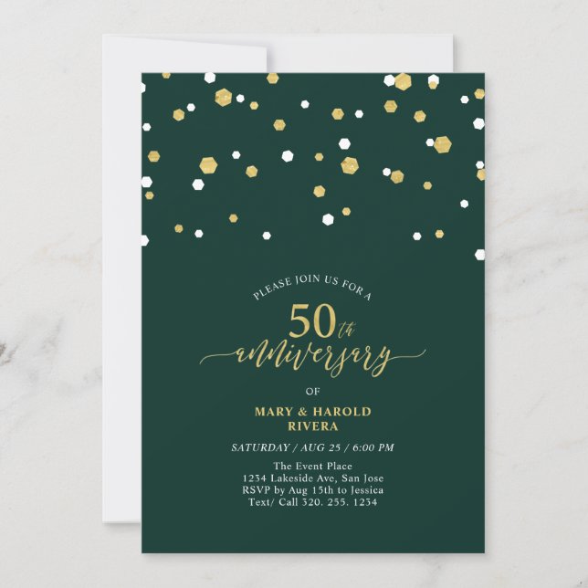 Green & Gold Modern 50th Wedding Anniversary Party Invitation (Front)