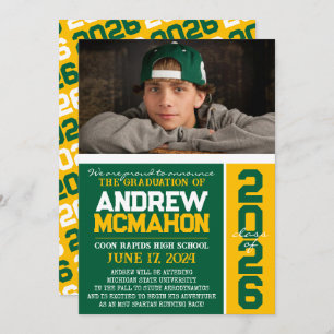 Green & Gold Modern Graduation Photo Announcement
