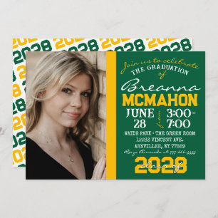 Green & Gold Modern Graduation Photo Invitation