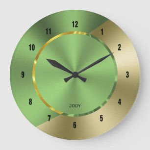 Green & Gold Modern Metallic Geometric design Large Clock