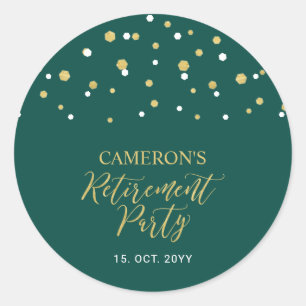Green & Gold Modern Retirement Party Favour Classic Round Sticker