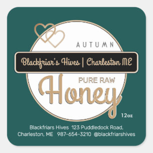 Green Gold Modern Script Honey Made With Love Square Sticker