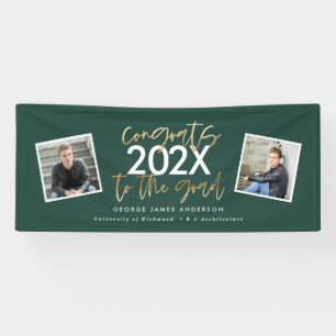 green gold modern script multi photo graduation banner