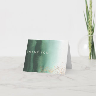 Green & Gold Modern Watercolor Ombre Thank You Card