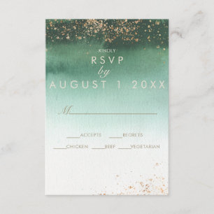 Green & Gold Modern Watercolor Wedding RSVP Enclosure Card
