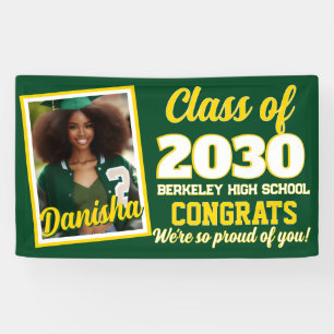 Green Gold Monogram Photo Graduation Banner