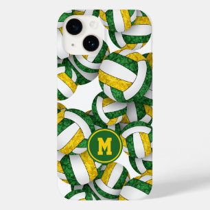 Green gold monogrammed girly volleyballs pattern Case-Mate iPhone 14 case