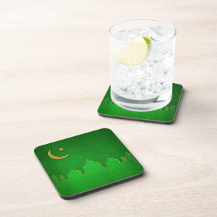 Green Gold Mosque Moon Star Coaster