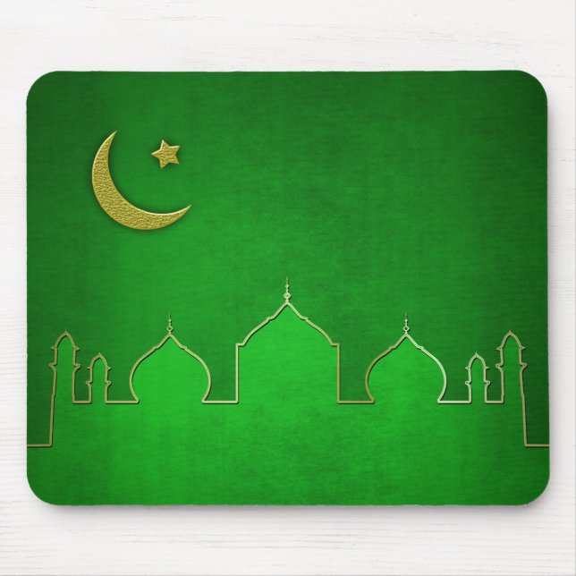Green Gold Mosque Moon Star Mouse Pad (Front)