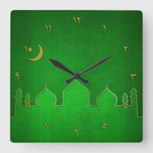 Green Gold Mosque Moon Star - Wall Clock