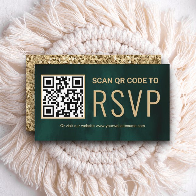  Green Gold Online QR Code RSVP Wedding Website Enclosure Card (Creator Uploaded)