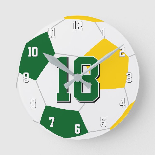 green gold or ANY team colours kids soccer Round Clock (Front)