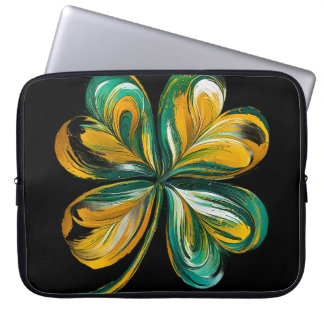 GREEN & GOLD PAINTBRUSH LOOK IRISH SHAMROCK LAPTOP SLEEVE
