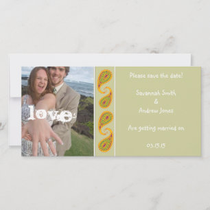 Green & Gold Paisley Save the Date  Your Photo