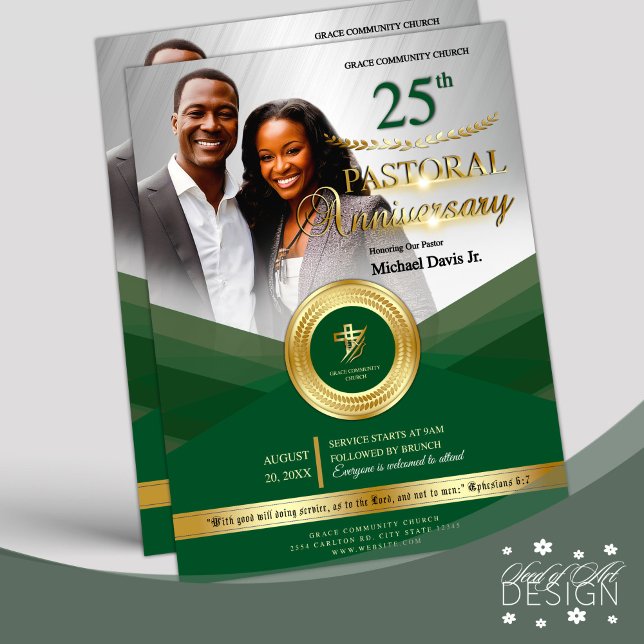 Green & Gold Pastoral Anniversary Church Event Flyer (Creator Uploaded)