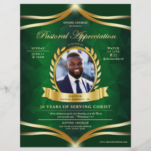 Green Gold Pastoral Appreciation Church Service Flyer