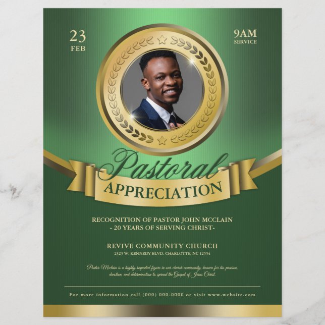Green & Gold Pastoral Appreciation Recognition Flyer (Front)