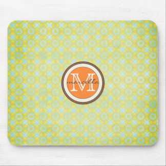 Green Gold Pattern Background Orange Monogram Mouse Pad