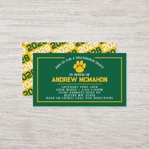 Green & Gold Pawprint Mini Graduation Invites