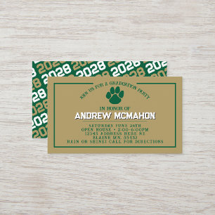 Green & Gold Pawprint Mini Graduation Invites