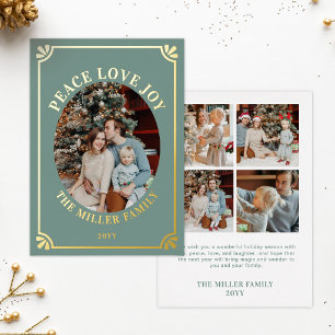 Green & Gold Peace Love Joy Oval Photo Christmas