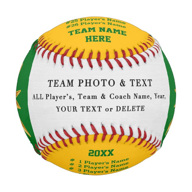 Green Gold Personalised Baseball Ball Thanks Coach (Front)