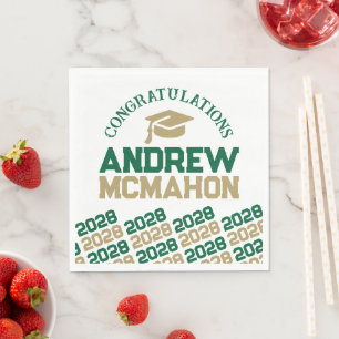 Green & Gold Personalised Graduation Party Paper Napkin