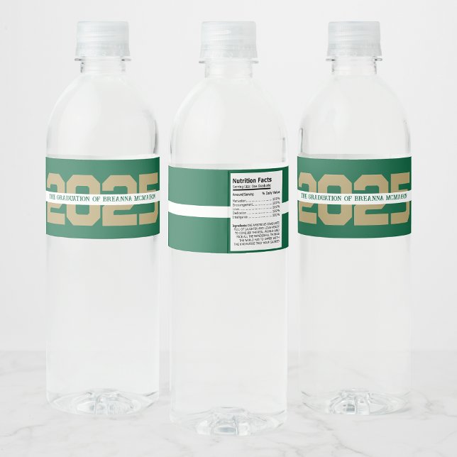 Green & Gold Personalised Graduation Water Bottle Label (Creator Uploaded)