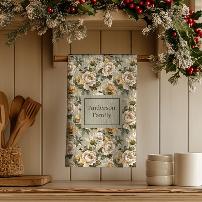 Green Gold Personalised Kitchen Towel Chic Look (Green Gold Personalized Kitchen Towel Chic Look)