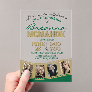 Green & Gold Photo Graduation Filmstrip Frosted Acrylic Invitations