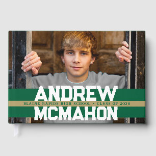 Green & Gold Photo Graduation Personalised Guest Book