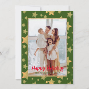 Green Gold Photo Vintage Christmas Holiday Card