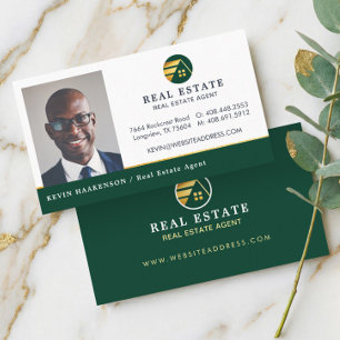 Green Gold Professional Real Estate Agent Photo Business Card