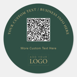 Green & Gold Promotional Business Logo QR Code  Classic Round Sticker