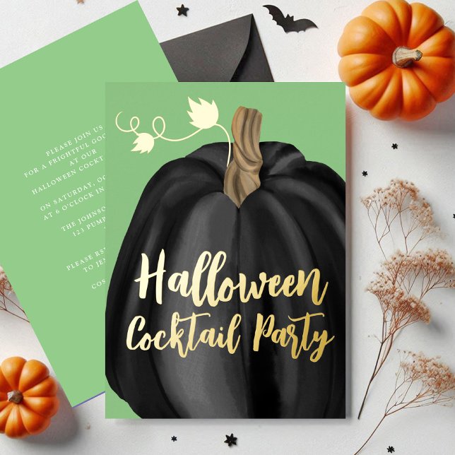 Green Gold Pumpkin Halloween Cocktail Party  (Green Gold Pumpkin Halloween Cocktail Party Foil Invitation)