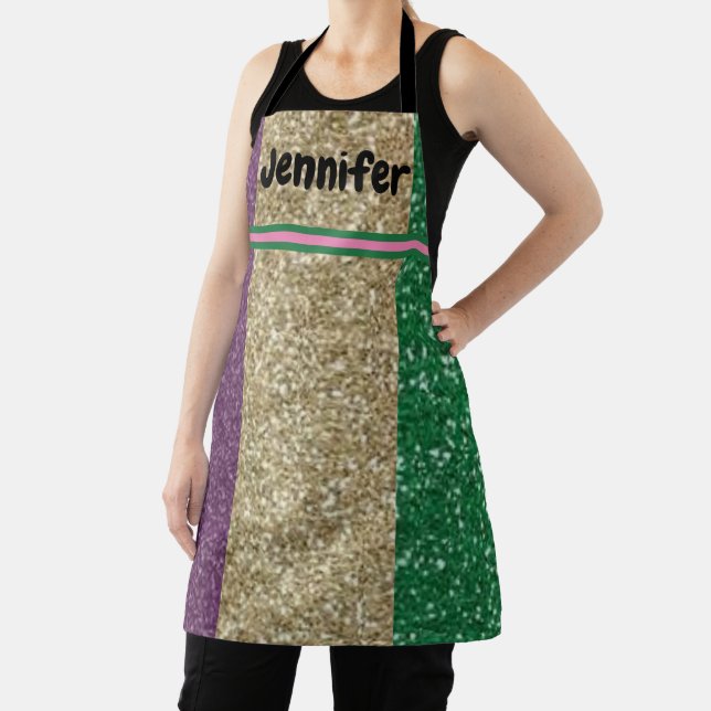 Green Gold Purple Glam Faux Glitter Womens Teen  Apron (Insitu)