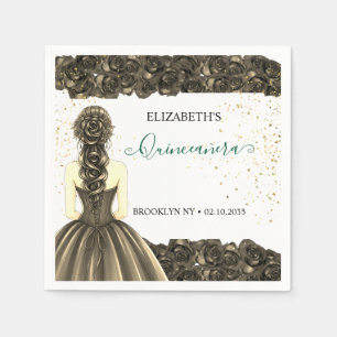 Green & Gold Quinceañera Custom Party Napkins