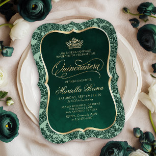 Green Gold Quinceañera Invitation