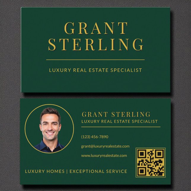 Green Gold Real Estate Agent QR Code Business Card (Creator Uploaded)